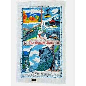 Vintage KayDee Linen Tea Towel New Hampshire Granite State Handprint Vintage NWT